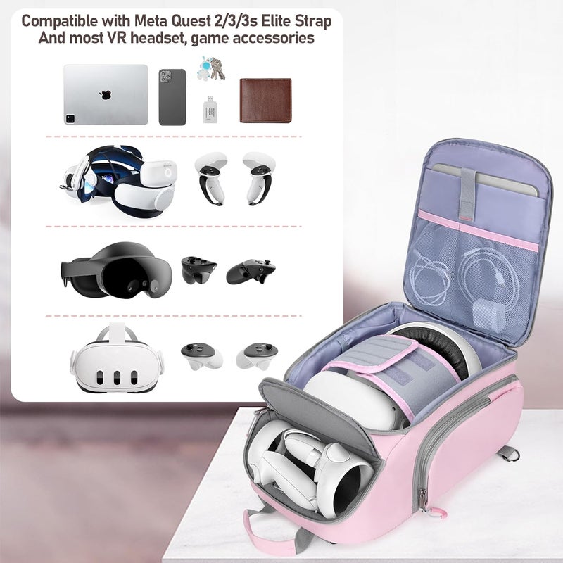 PGmoon Carrying Case Compatible with Oculus Meta Quest 2/Quest 3/Quest 3S/VR Elite Strap, Travel Storage Bag Backpack with Separate Room for Touch Controllers and Multi-Pockets (Patent Design) - Image 2